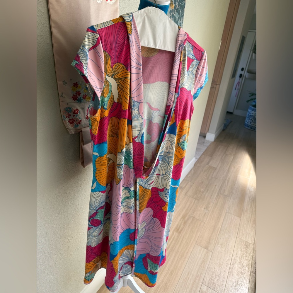JB by Julie Brown Pink and Yellow Floral Wrap Dress - Dry Cleaned - Picture 5 of 5